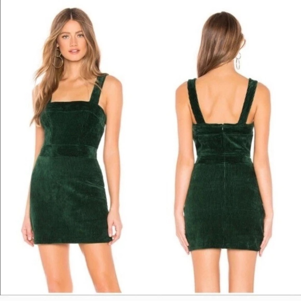 Amanda Uprichard Jumper In Emerald Wale Dark Green Corduroy Square-Neck Mini
